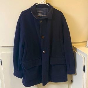 Vintage Men’s Size M Navy Burberry Wool 3 Button/Zip Car Overcoat